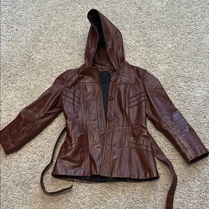 Brown Leather Hooded Jacket